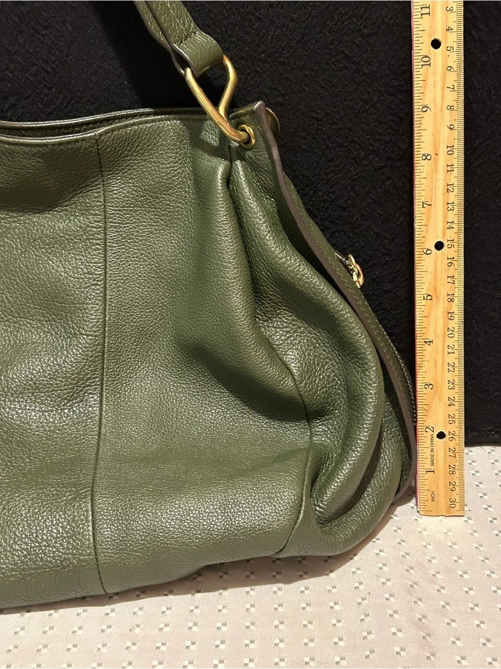 orYANY Olive Green Pebbled Leather Hobo Shoulder Bag.